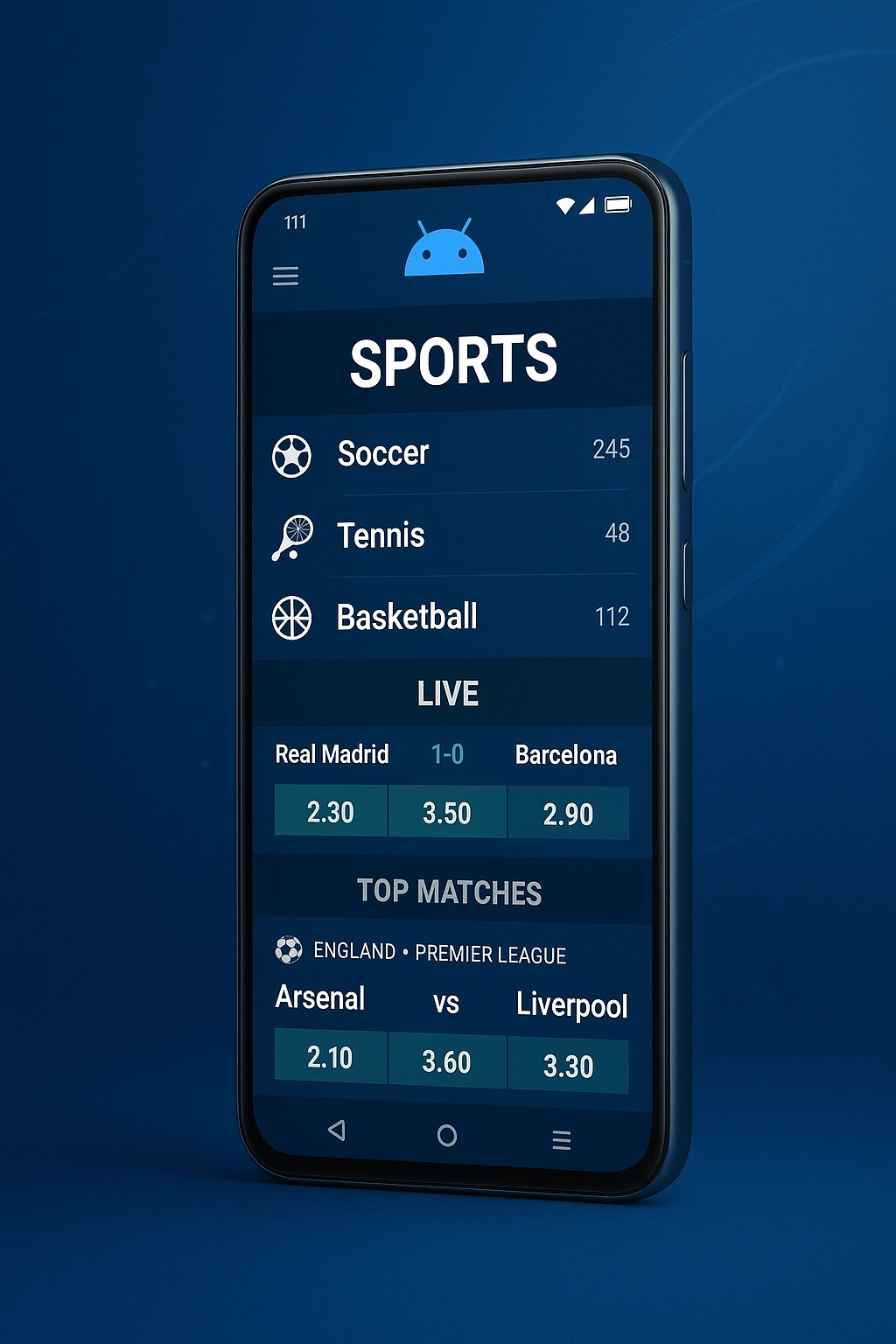 واجهة المراهنات الرياضية المتقدمة في تطبيق 1xBet للأندرويد