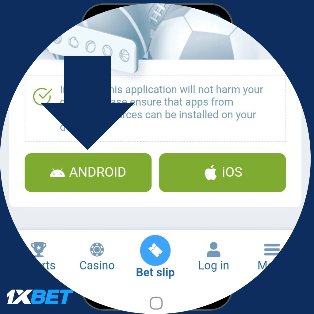 1xBet APK download button